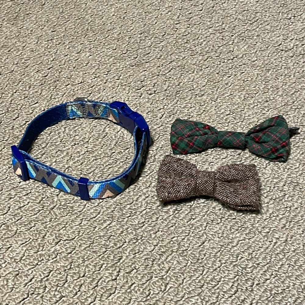 Bundle of 16" Dog Collar (16" Size Medium) and Plaid/Twill Doggy Bow Ties